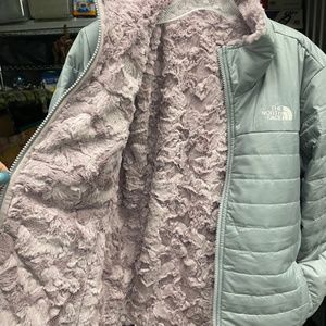 New Girls Warm North Reversible Mossbud Swirl Jacket Mid Grey/Lavender Girls XL